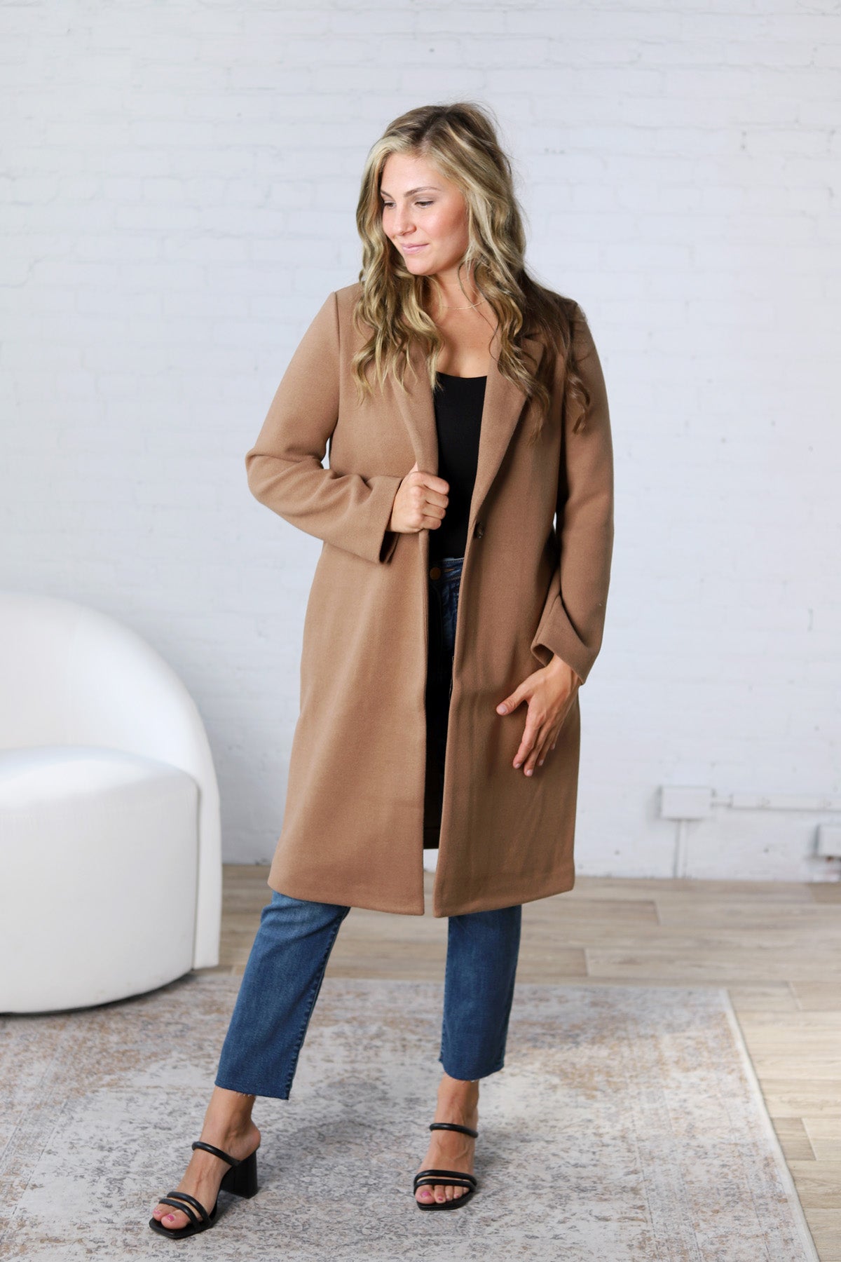 Marlowe Notched Lapel Coat - Camel