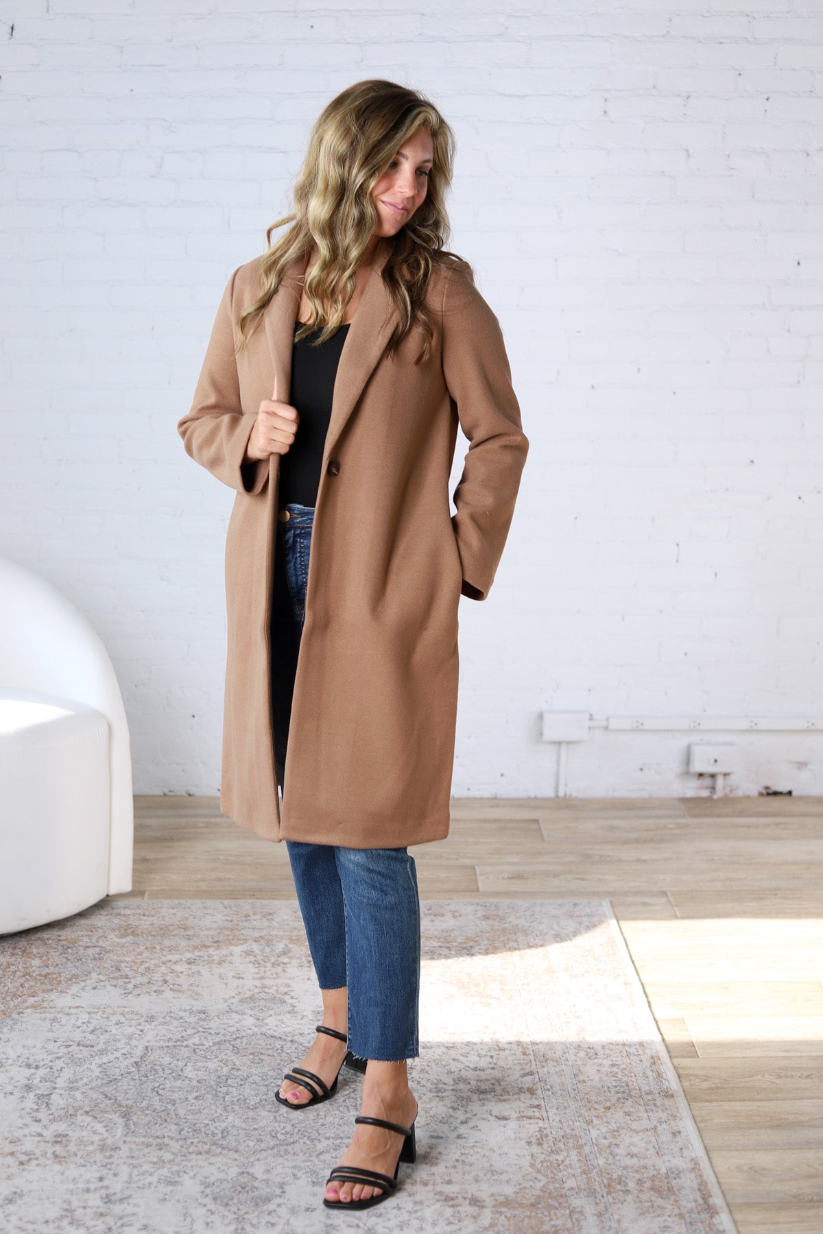 Marlowe Notched Lapel Coat - Camel