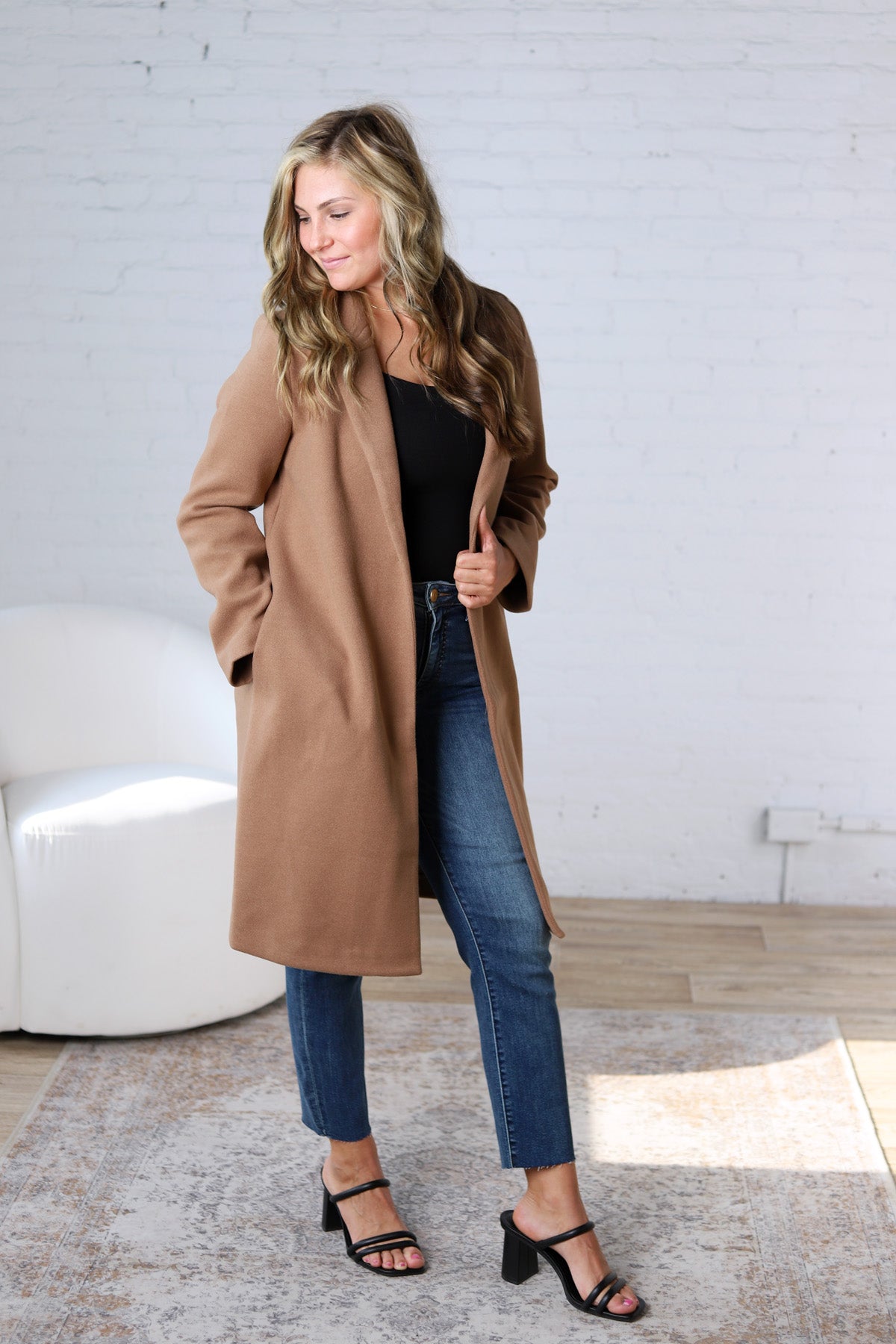 Marlowe Notched Lapel Coat - Camel