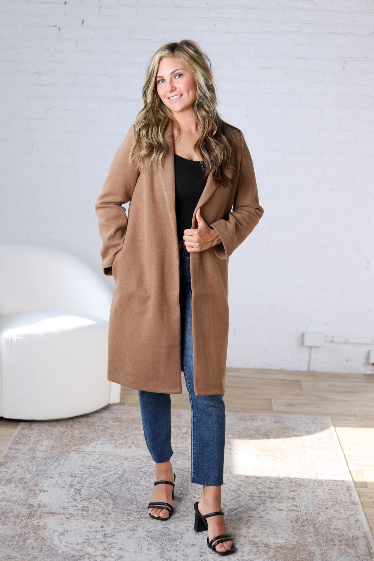 Marlowe Notched Lapel Coat - Camel
