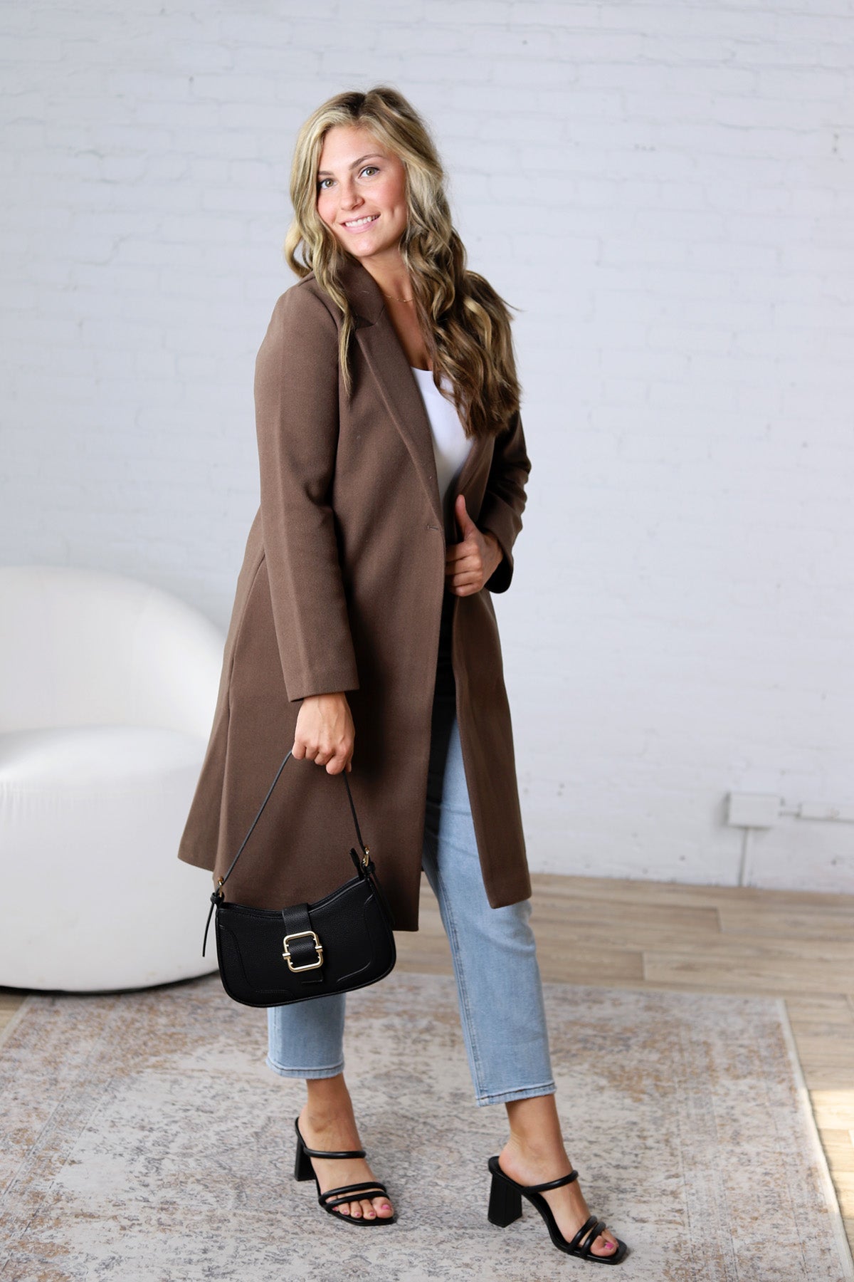 Marlowe Notched Lapel Coat - Dark Chocolate