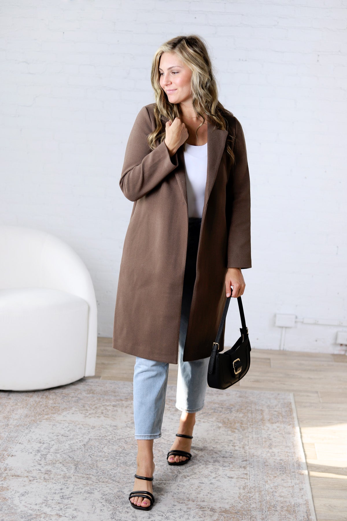 Marlowe Notched Lapel Coat - Dark Chocolate
