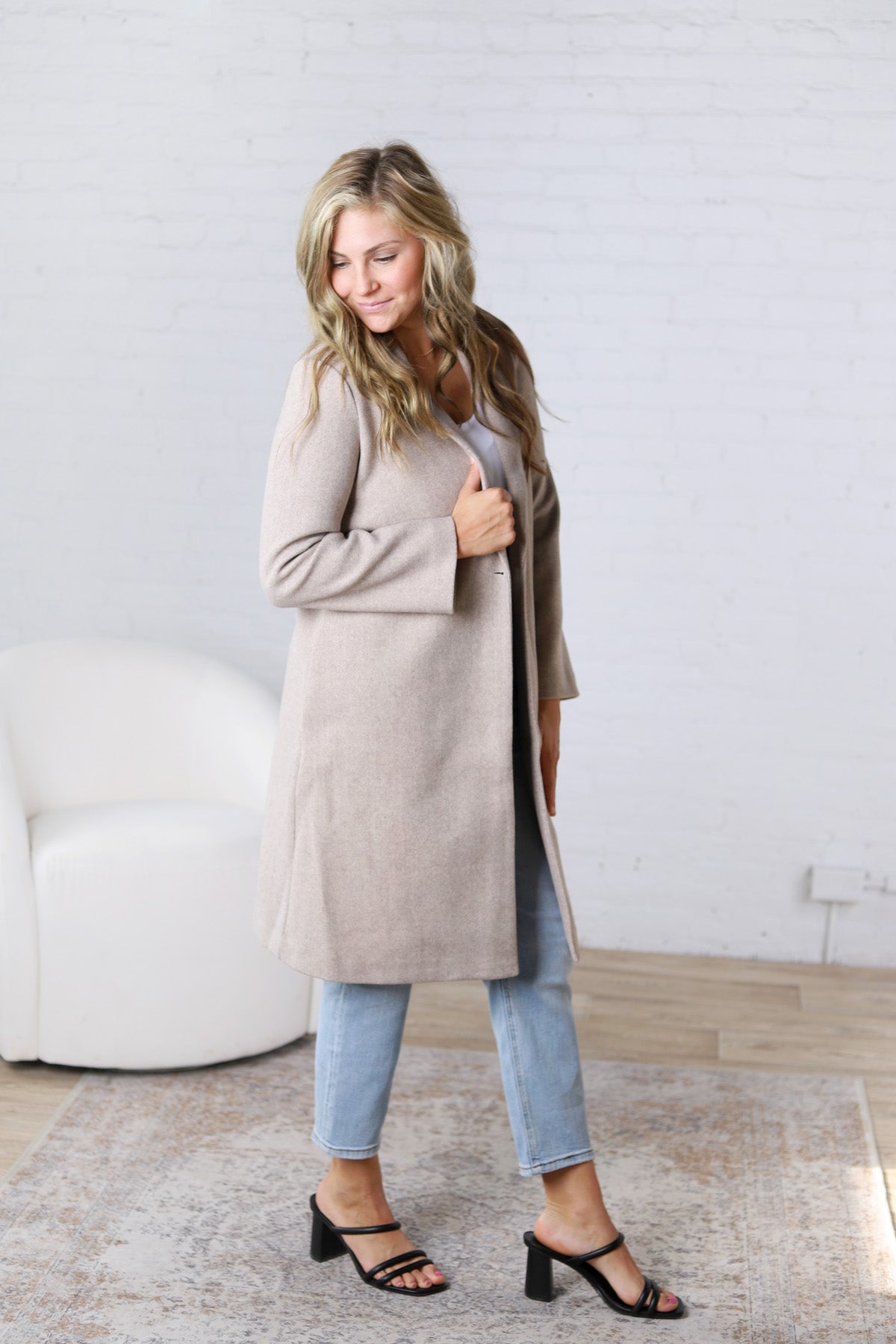 Marlowe Notched Lapel Coat - Oatmeal