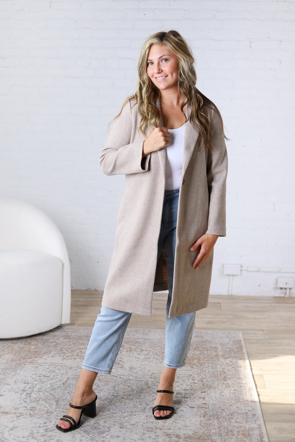 Marlowe Notched Lapel Coat - Oatmeal