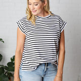 Marsella Sleeveless Striped Top - White Black