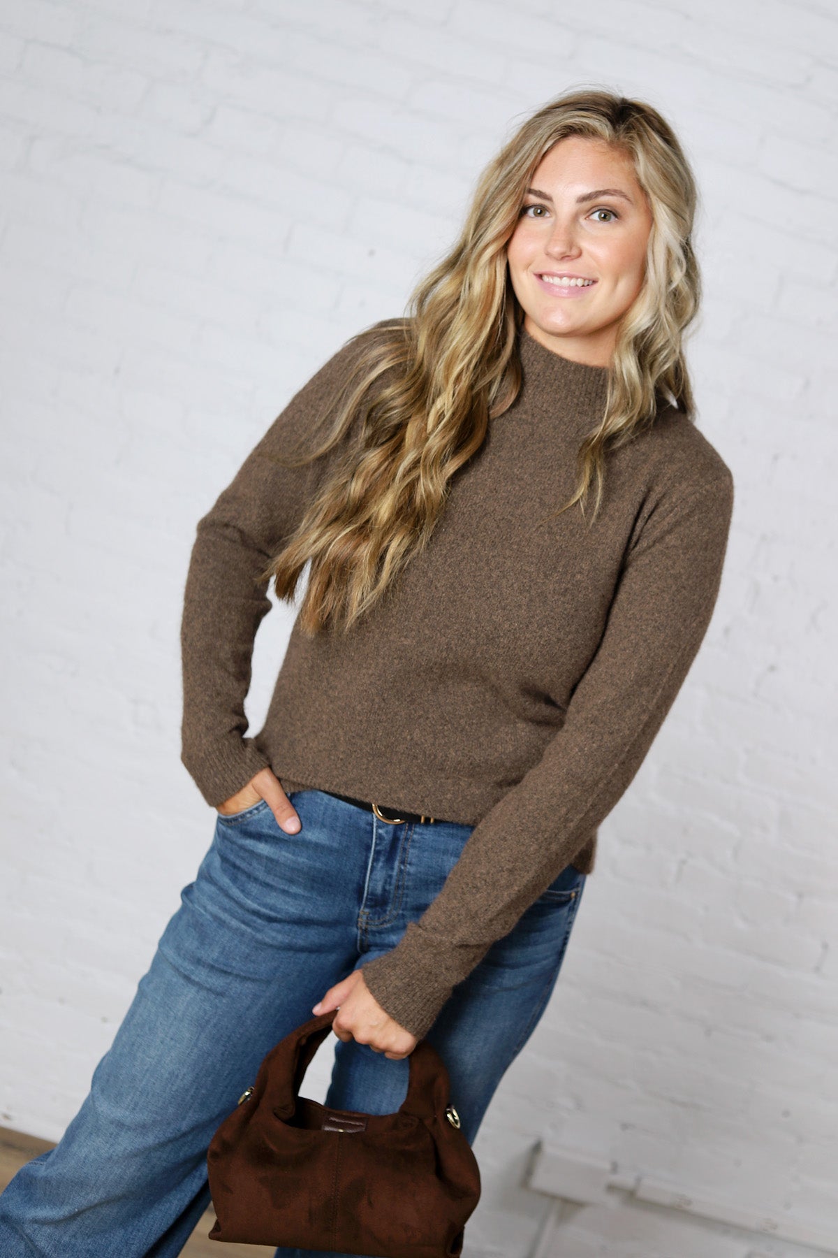 Maven Mock Neck Sweater - Brown