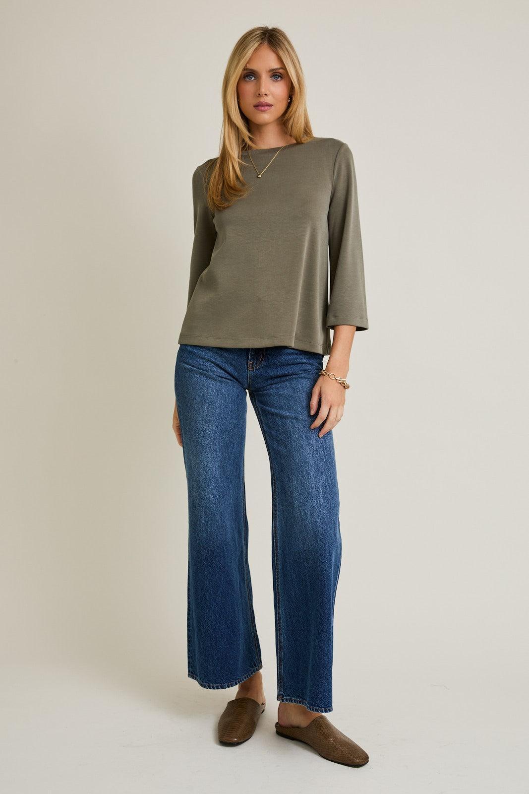 Mavi Round Neck Top - Olive FINAL SALE