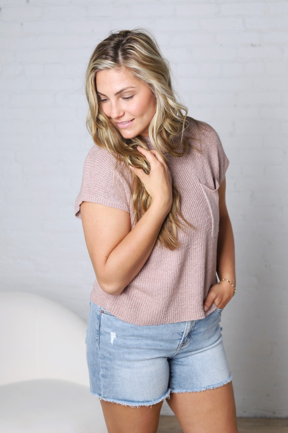 Mavie Cap Sleeve Boxy Knit Sweater - Dusty Pink