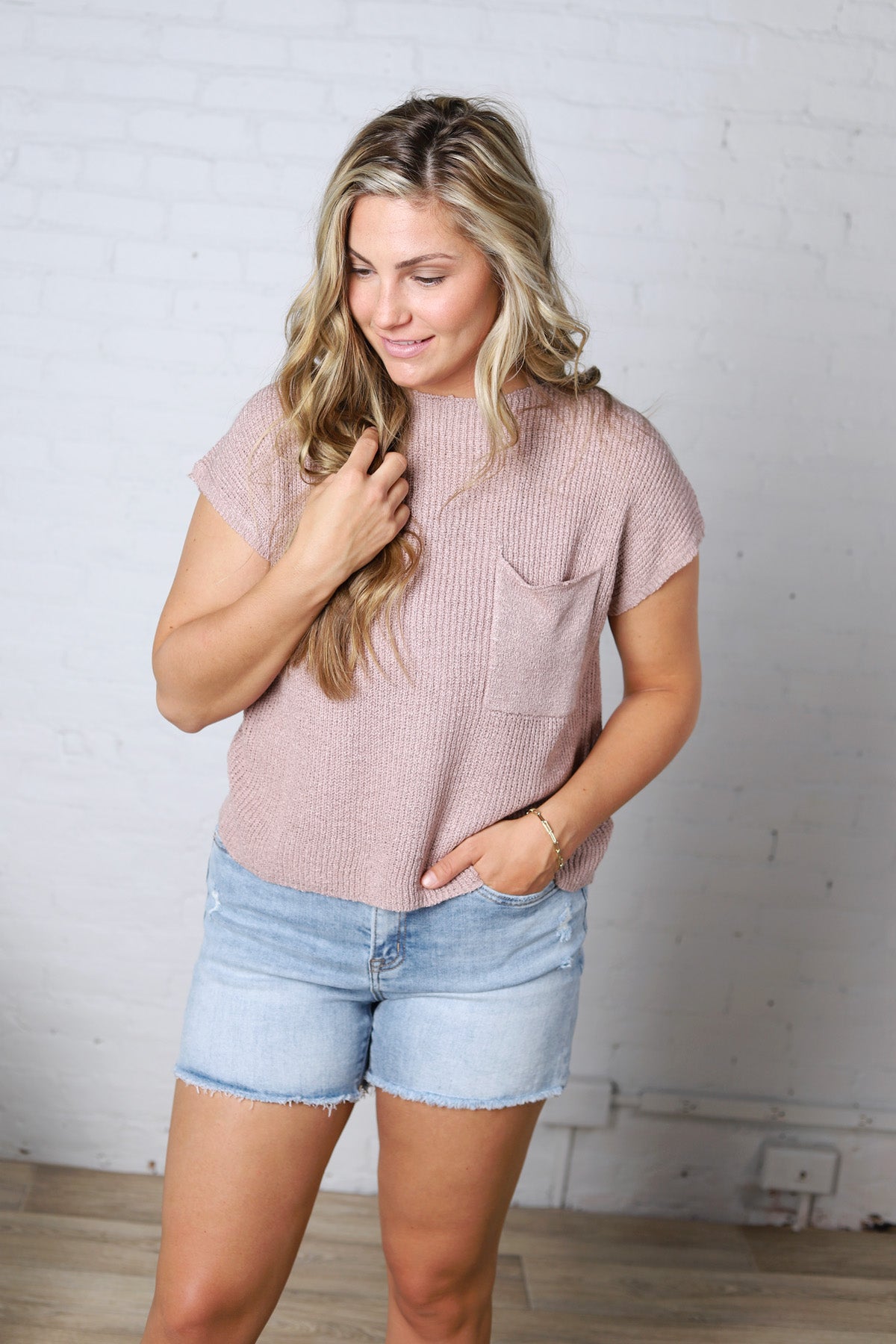 Mavie Cap Sleeve Boxy Knit Sweater - Dusty Pink