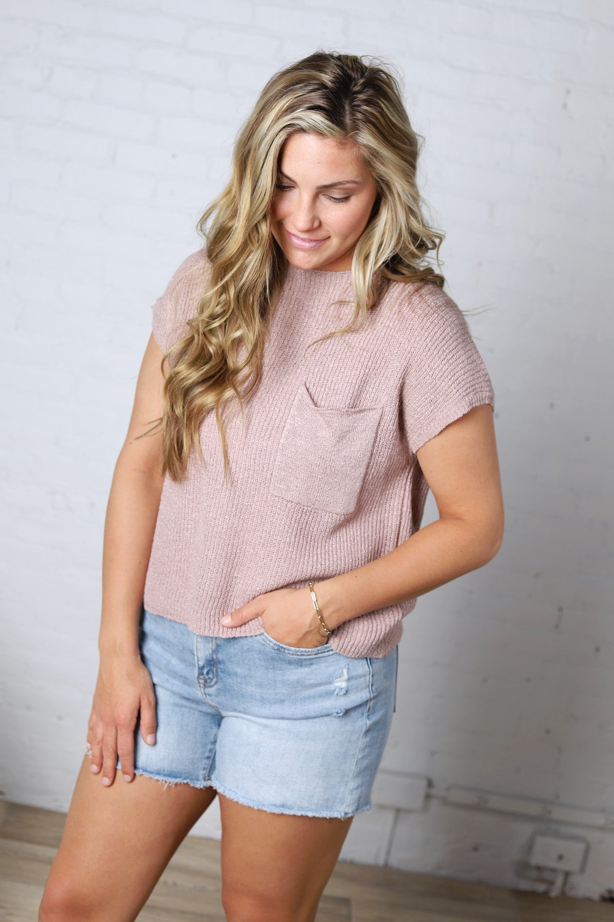 Mavie Cap Sleeve Boxy Knit Sweater - Dusty Pink