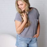 Mavie Cap Sleeve Boxy Knit Sweater - Slate Blue FINAL SALE