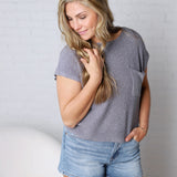 Mavie Cap Sleeve Boxy Knit Sweater - Slate Blue FINAL SALE