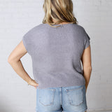 Mavie Cap Sleeve Boxy Knit Sweater - Slate Blue FINAL SALE