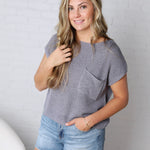 Mavie Cap Sleeve Boxy Knit Sweater - Slate Blue FINAL SALE