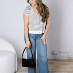 Maxine Stripe Short Sleeve Cardigan - Cream