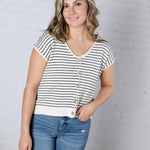 Maxine Stripe Short Sleeve Cardigan - Cream