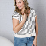 Maxine Stripe Short Sleeve Cardigan - Cream