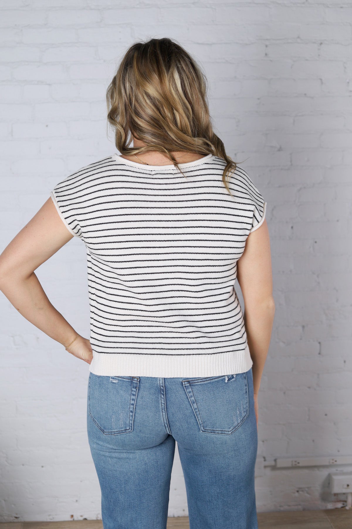 Maxine Stripe Short Sleeve Cardigan - Cream