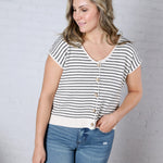 Maxine Stripe Short Sleeve Cardigan - Cream