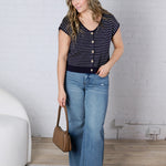 Maxine Stripe Short Sleeve Cardigan - Navy