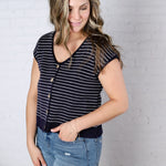 Maxine Stripe Short Sleeve Cardigan - Navy