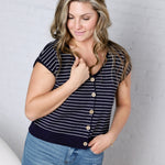 Maxine Stripe Short Sleeve Cardigan - Navy