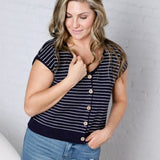 Maxine Stripe Short Sleeve Cardigan - Navy