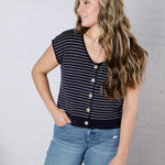 Maxine Stripe Short Sleeve Cardigan - Navy
