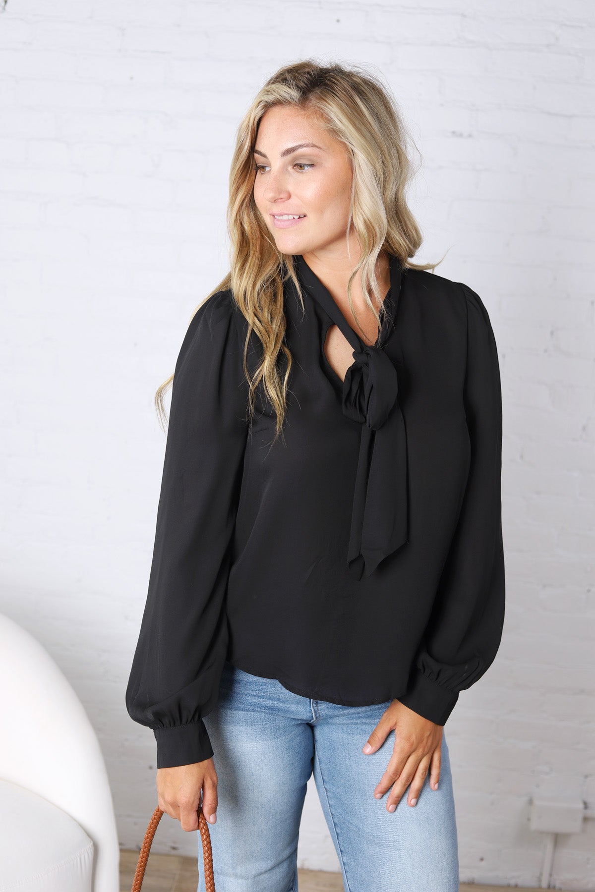 Maxine Tie-Neck Blouse - Black