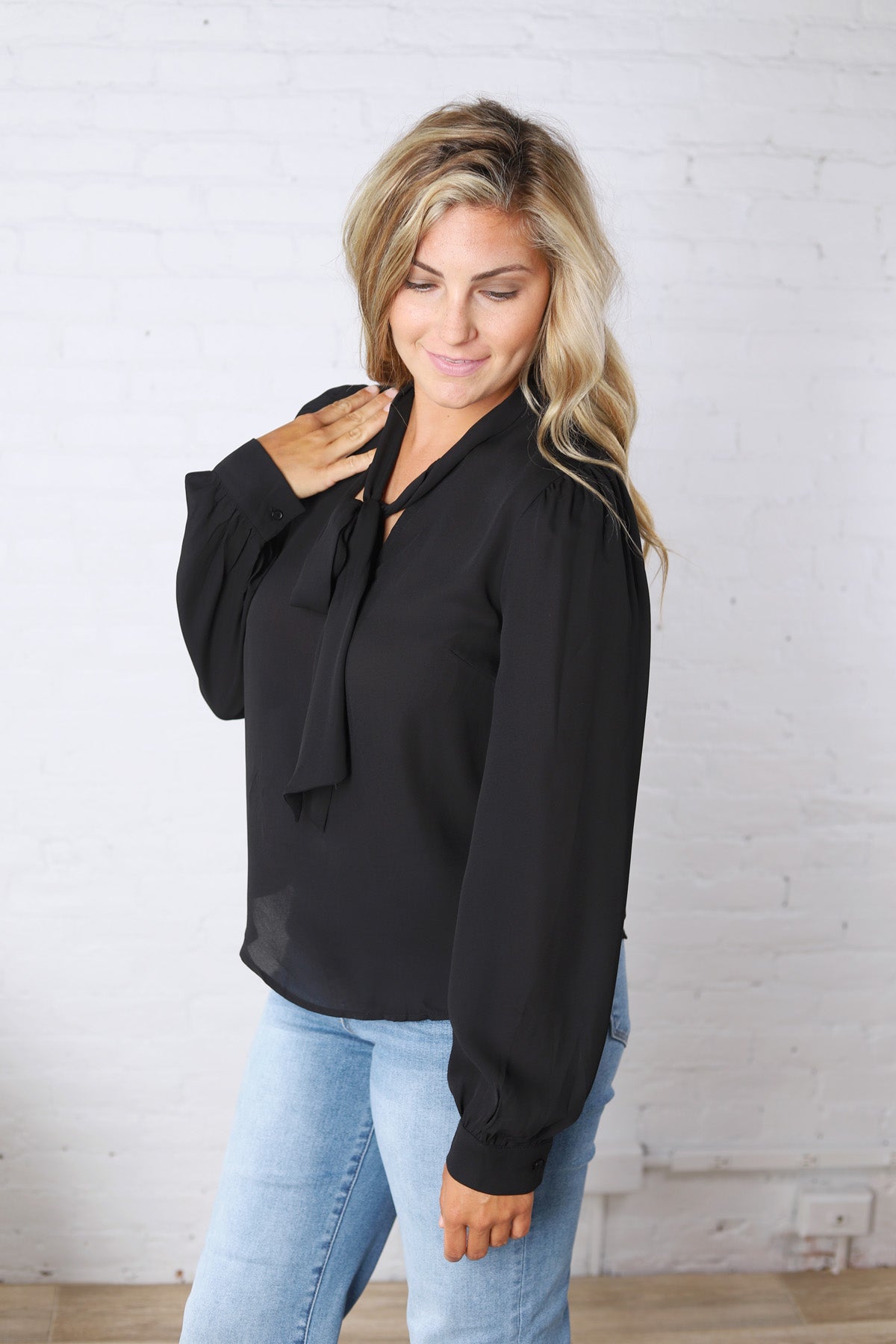 Maxine Tie-Neck Blouse - Black
