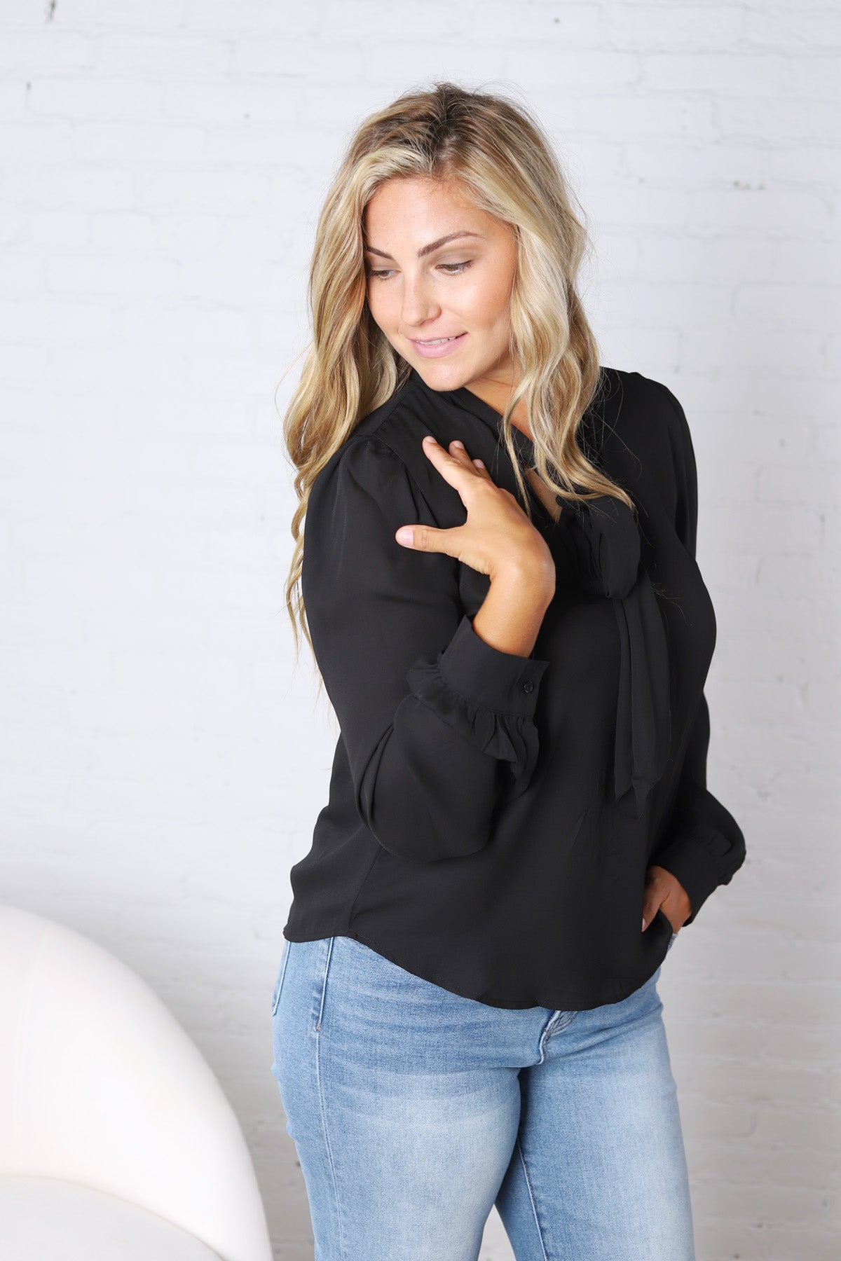 Maxine Tie-Neck Blouse - Black