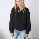 Maxine Tie-Neck Blouse - Black