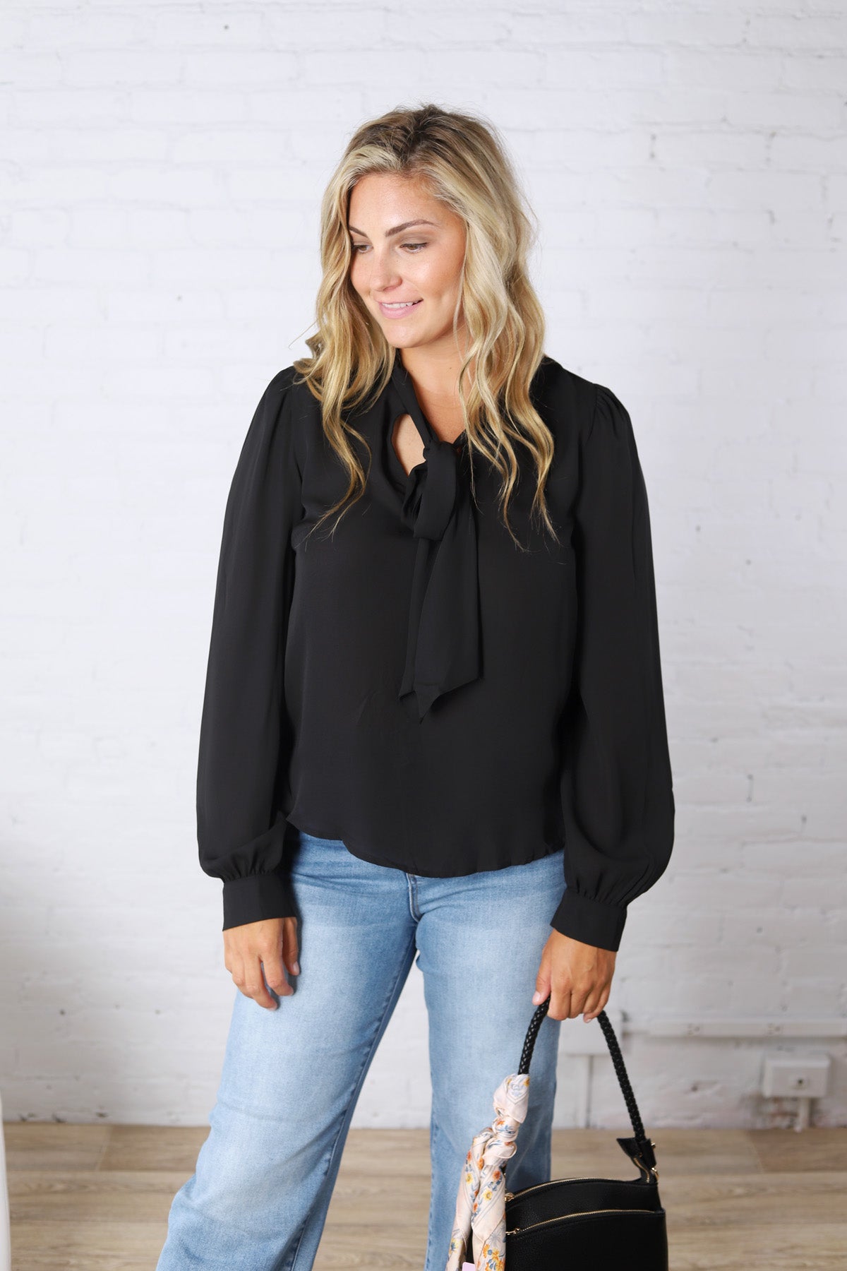 Maxine Tie-Neck Blouse - Black