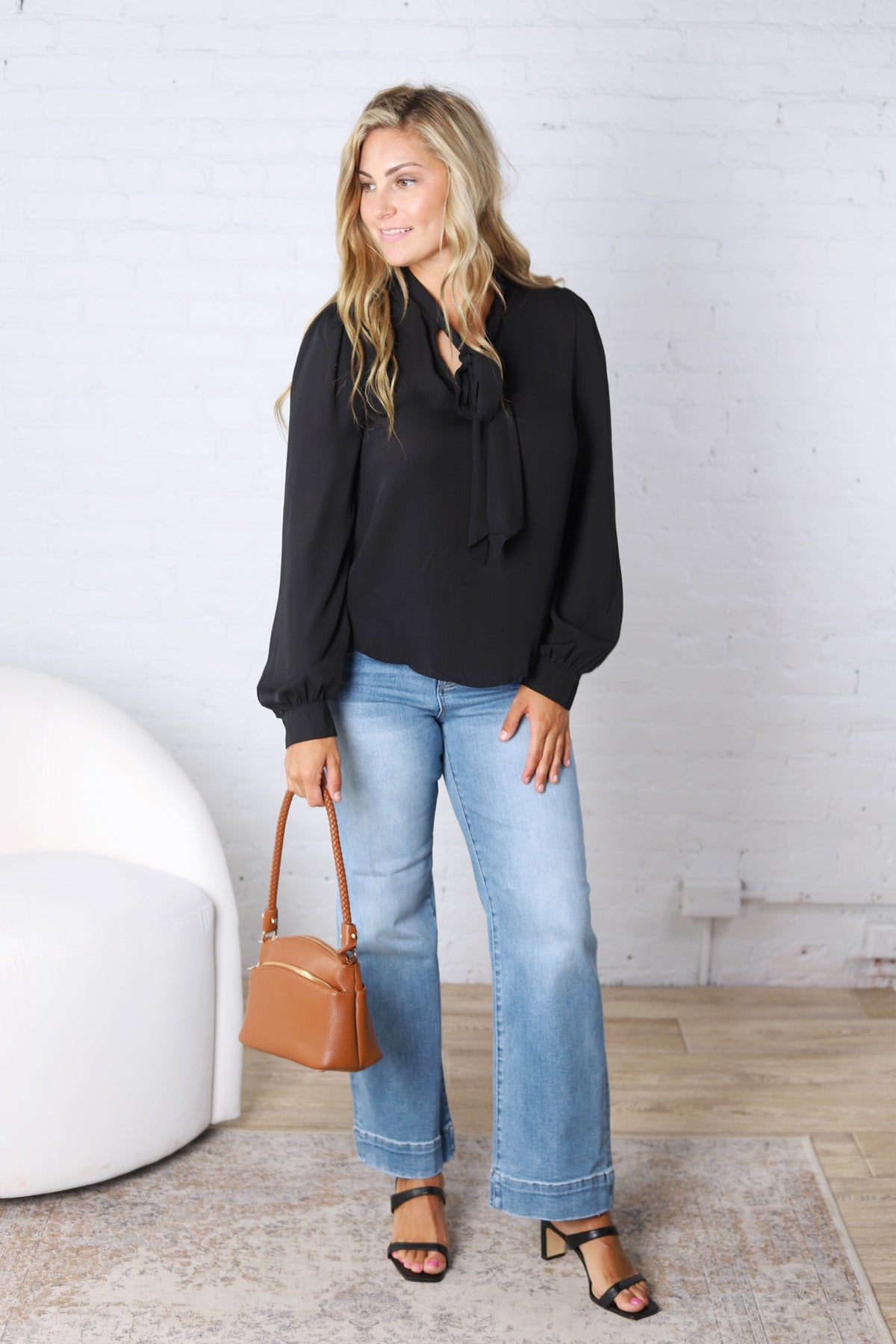 Maxine Tie-Neck Blouse - Black