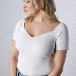 Maybelle Off White V-Neck Short Sleeve Top - FINAL SALE