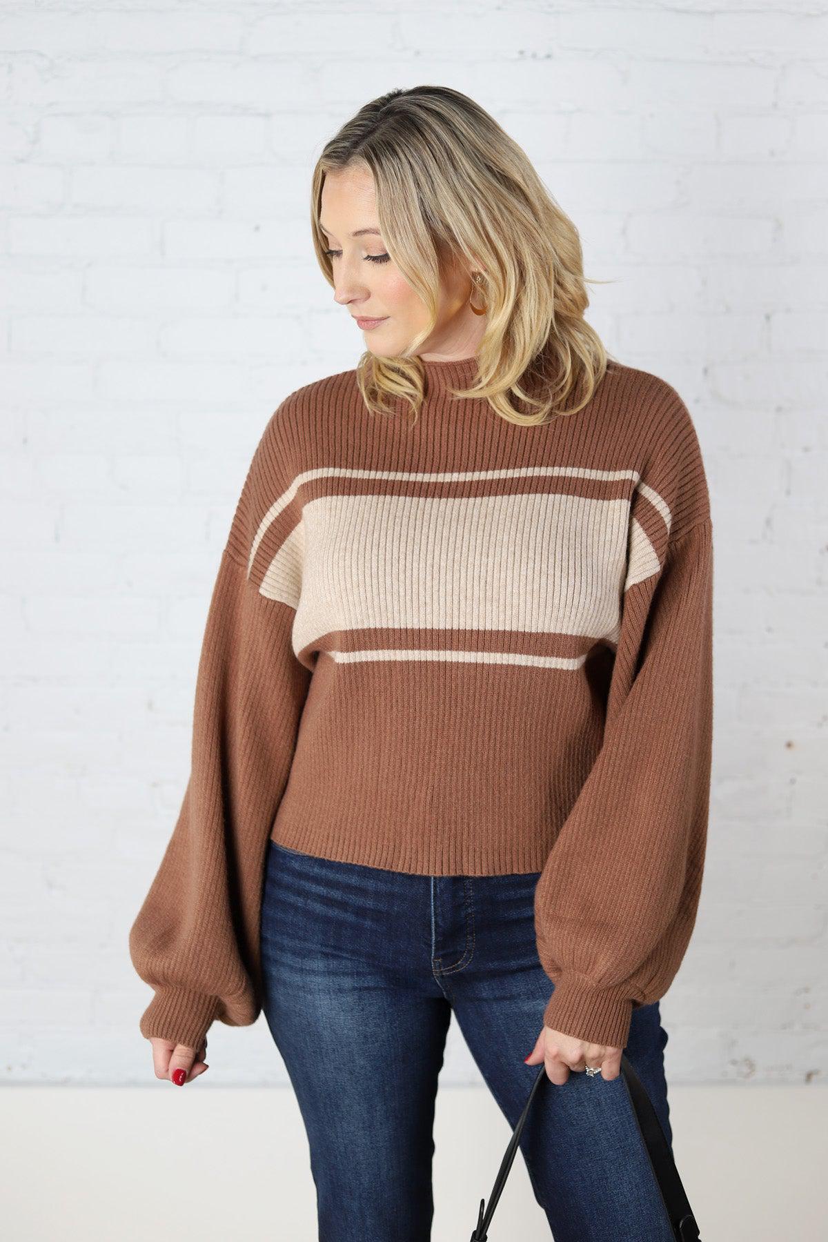 McClaine Contrast Stripe Sweater - Brown Taupe - Final Sale