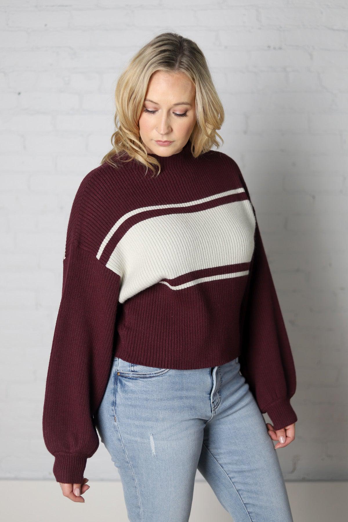 McClaine Contrast Stripe Sweater - Plum Grey - Final Sale
