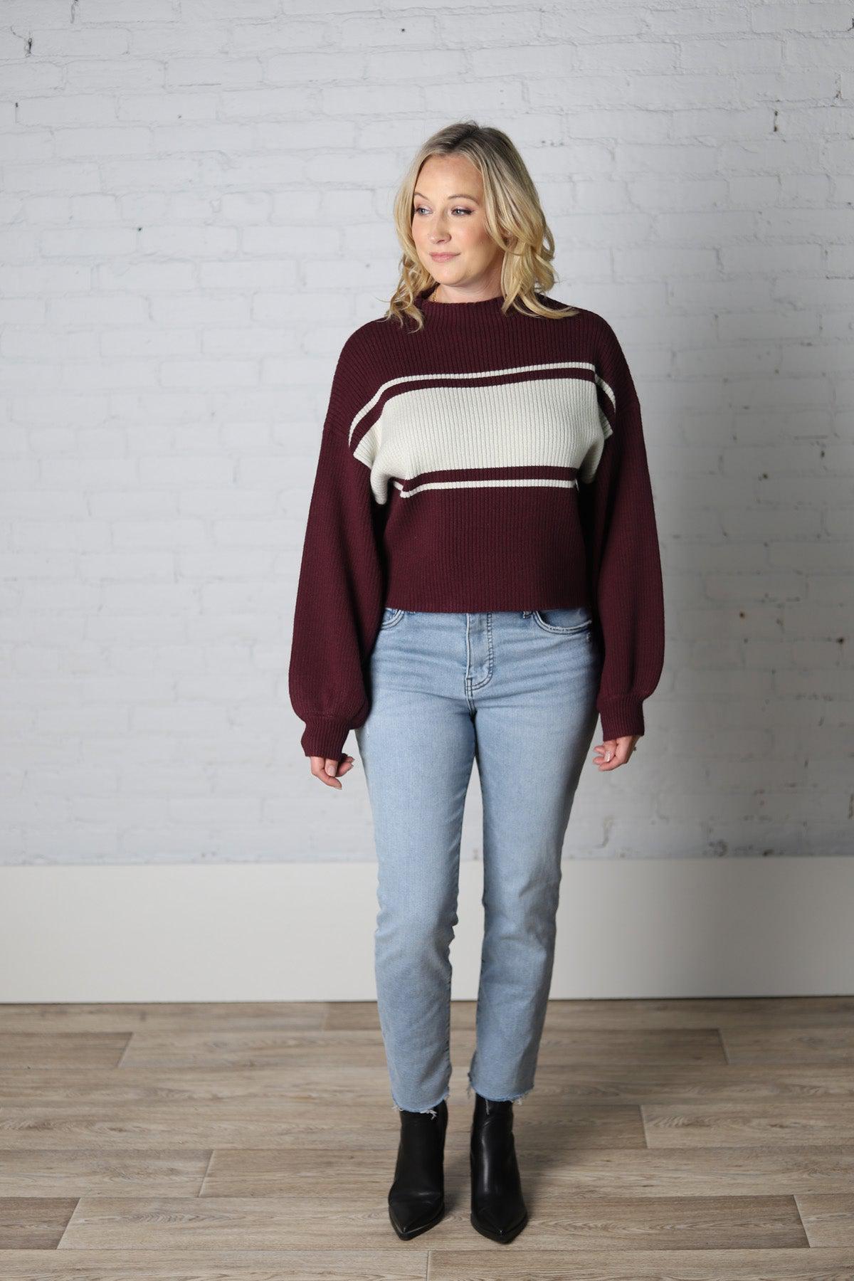 McClaine Contrast Stripe Sweater - Plum Grey - Final Sale