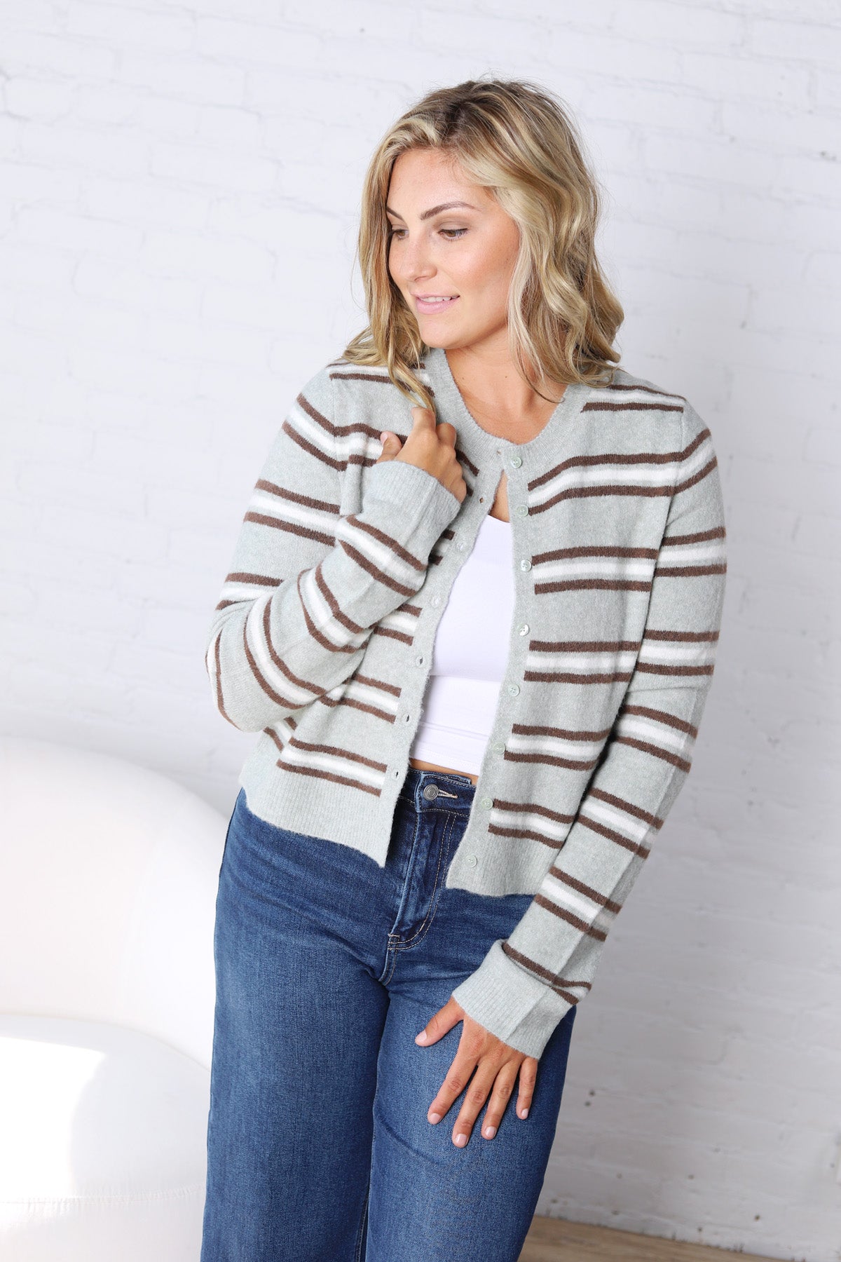 Medina Stripe Cardigan by Z Supply - Aqua Cloud