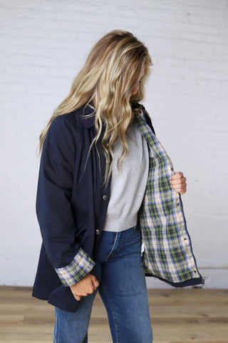 Merryn A-Line Barn Jacket w/ Contrast Plaid