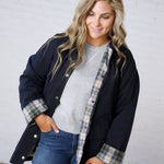 Merryn A-Line Barn Jacket w/ Contrast Plaid