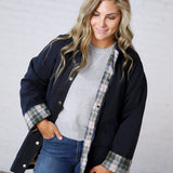 Merryn A-Line Barn Jacket w/ Contrast Plaid