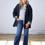 Merryn A-Line Barn Jacket w/ Contrast Plaid