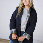 Merryn A-Line Barn Jacket w/ Contrast Plaid