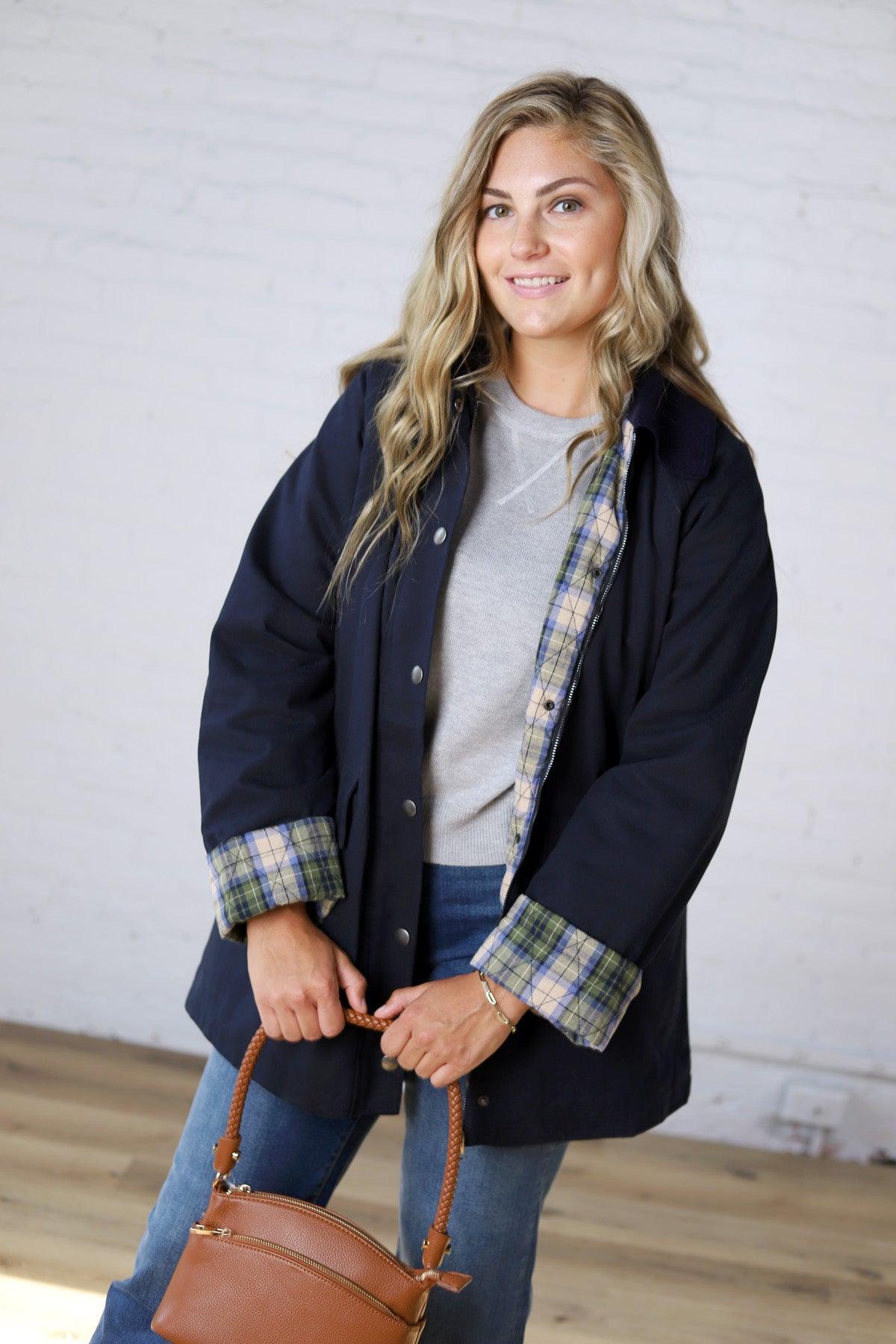 Merryn A-Line Barn Jacket w/ Contrast Plaid