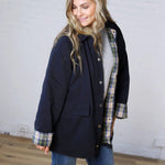 Merryn A-Line Barn Jacket w/ Contrast Plaid