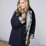 Merryn A-Line Barn Jacket w/ Contrast Plaid