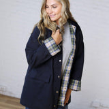 Merryn A-Line Barn Jacket w/ Contrast Plaid