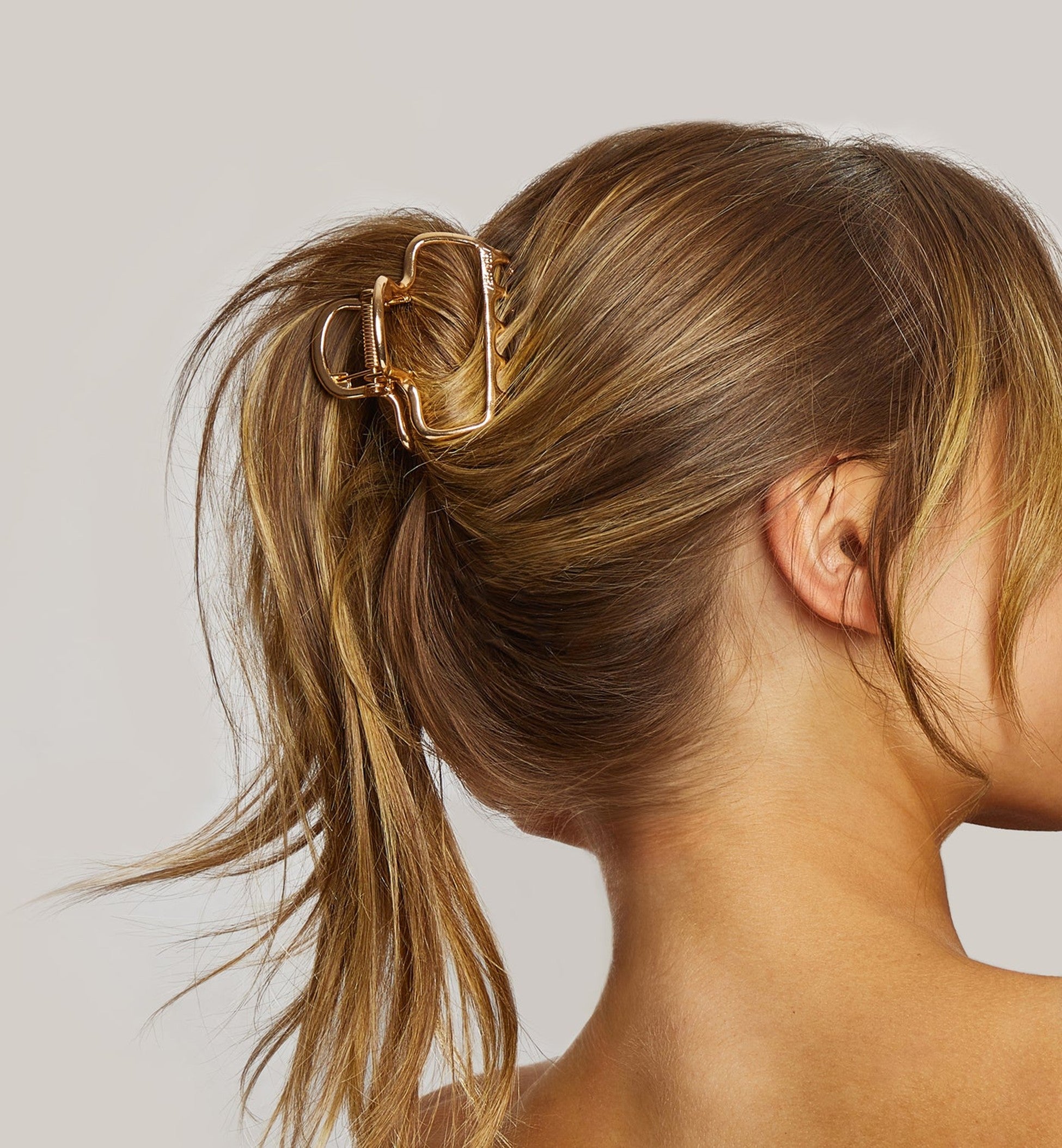 Metal Medium Open Shape Puffy Claw Clip - Gold