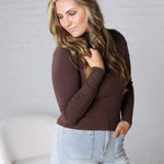 Micro Ribbed Long Sleeve Turtleneck - Espresso